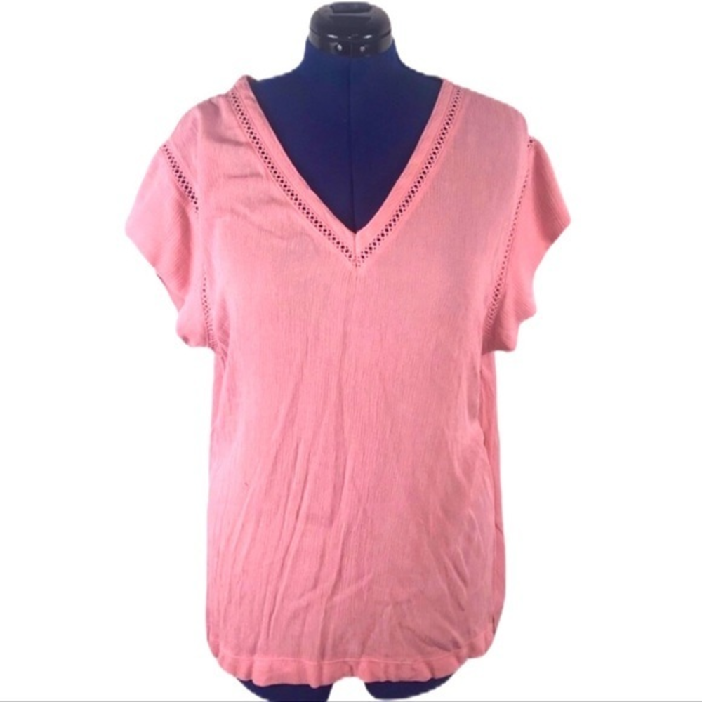 NWT Buffalo David Bitton XXL coral pink light weight v neck lattice design top